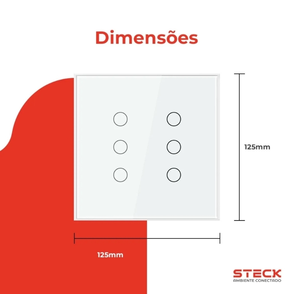 CONJUNTO 4X4 6 INTERRUPTORES TOUCH BRANCO WI-FI AMBIENTE CONECTADO - STECK