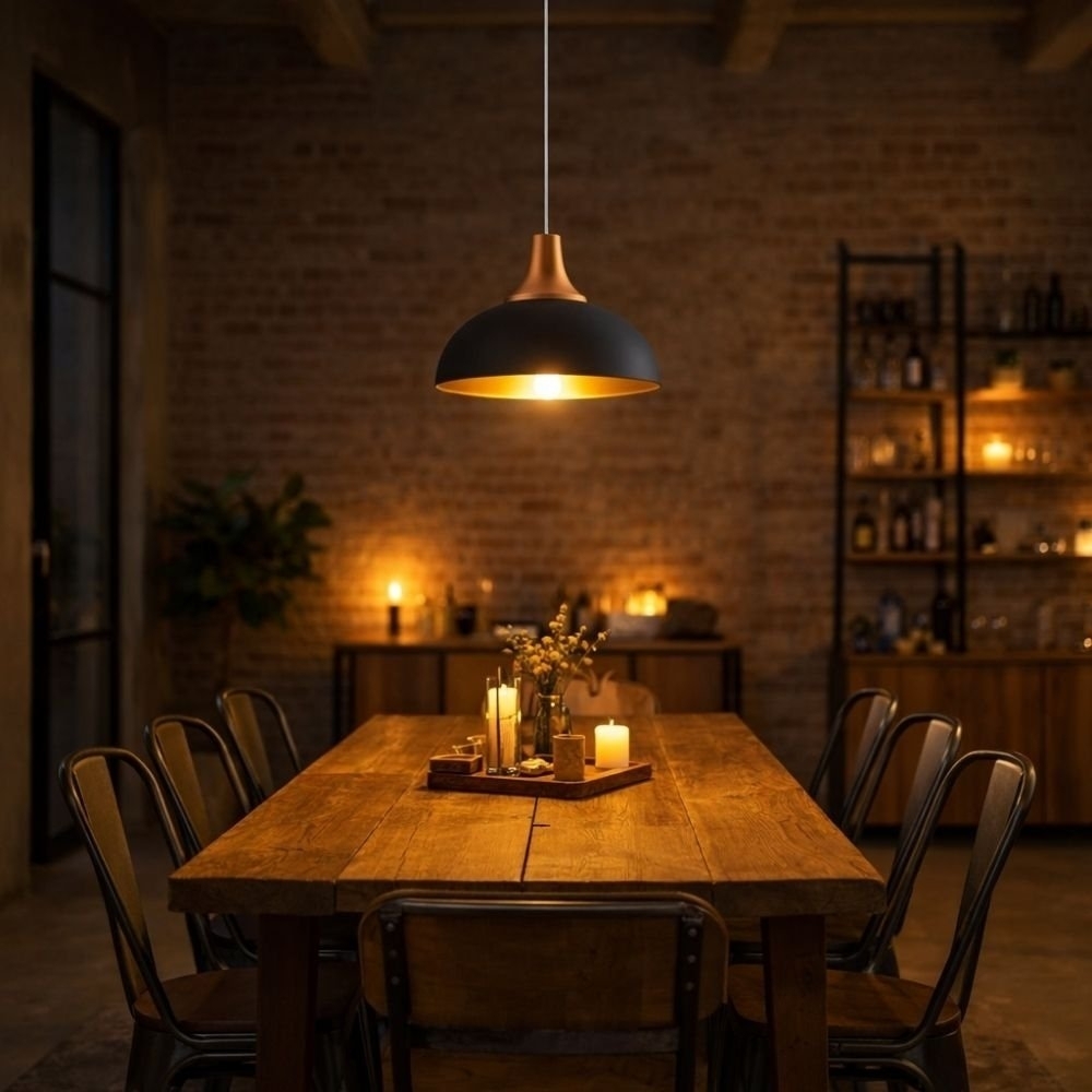 Pendente Cuba Aluminio para 1 Lampada E27 Preto e Cobre - Kin Light