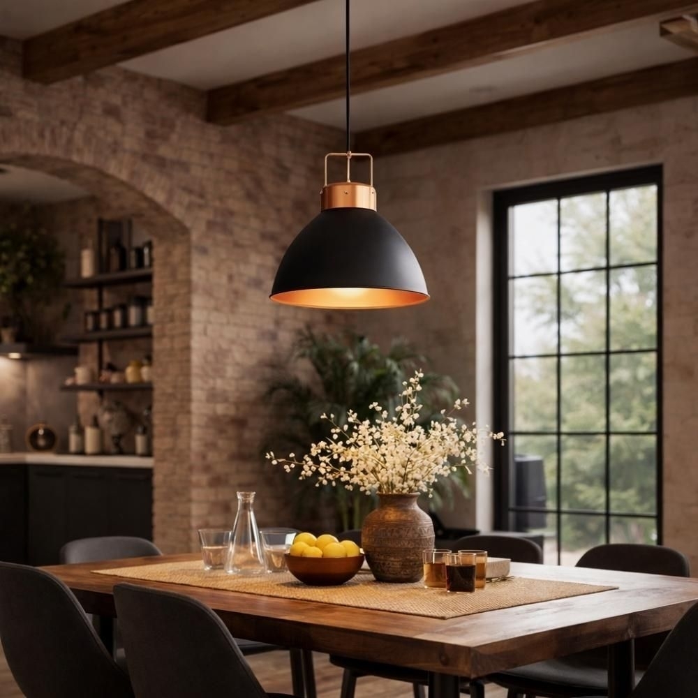 Pendente Aveiro Metal para 1 Lampada E27 Preto e Cobre - Kin Light