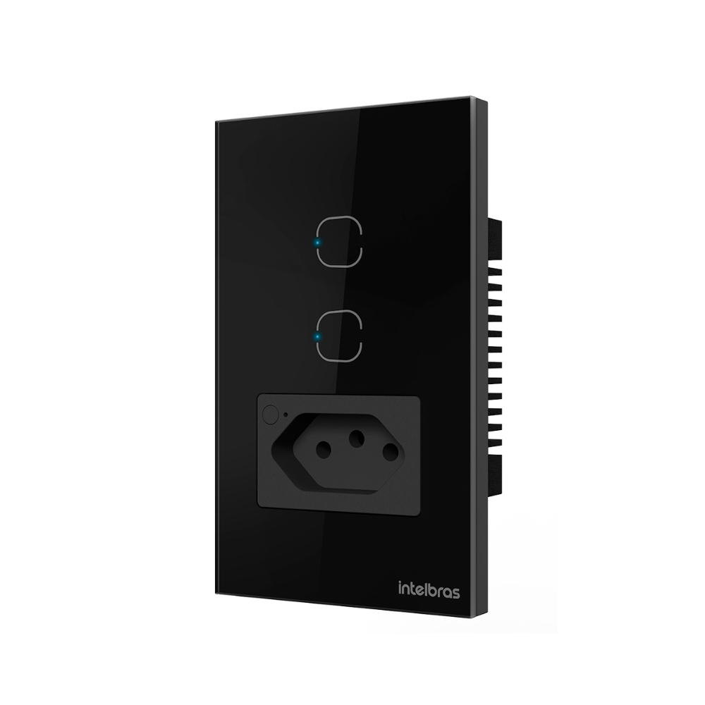 CONJUNTO 4X2 2 INTERRUPTOR TOUCH+1 TOMADA 2P+T 10A PRETO WIFI SMART - INTELBRAS