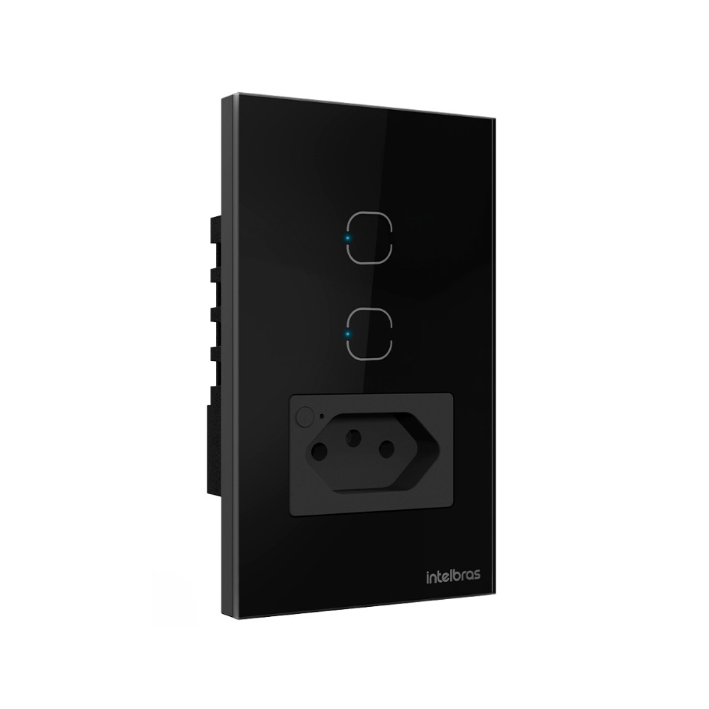CONJUNTO 4X2 2 INTERRUPTOR TOUCH+1 TOMADA 2P+T 10A PRETO WIFI SMART - INTELBRAS