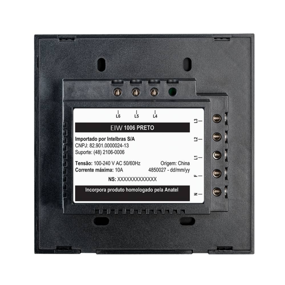 CONJUNTO 4X4 6 INTERRUPTOR TOUCH PRETO WIFI SMART - INTELBRAS