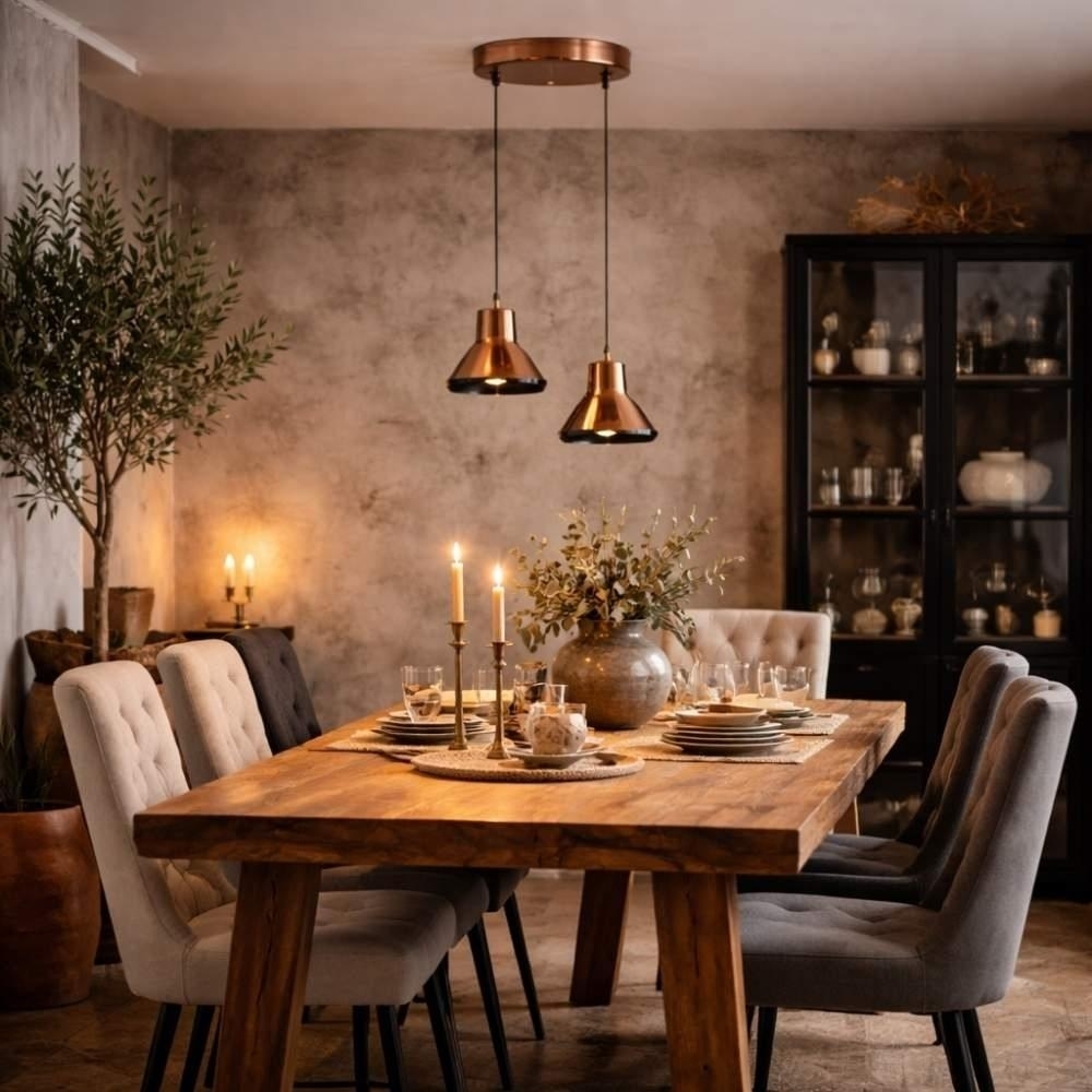 PENDENTE VIENA PARA 2 LAMPADAS 60W E27 ALUMINIO COBRE E PRETO - KIN LIGHT