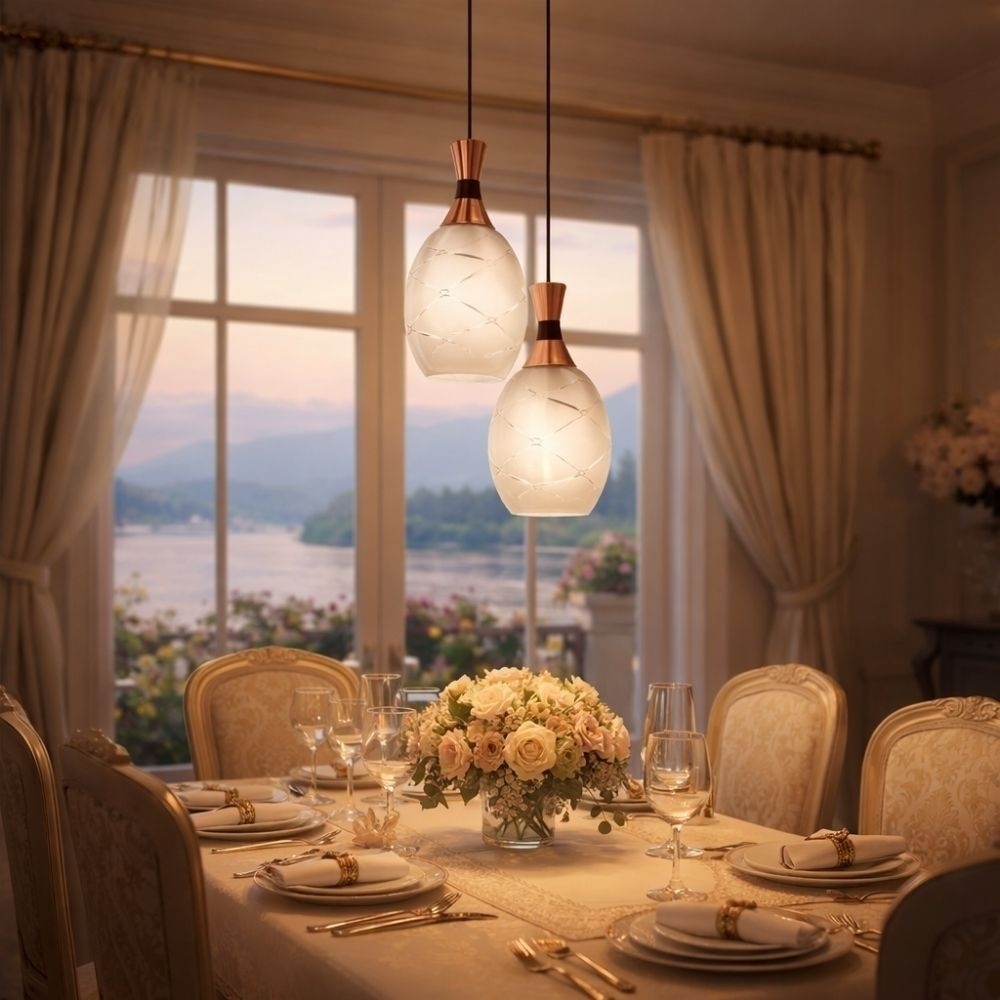 PENDENTE MALASIA PARA 2 LAMPADAS E27 VIDRO/ALUMINIO BRANCO - KIN LIGHT