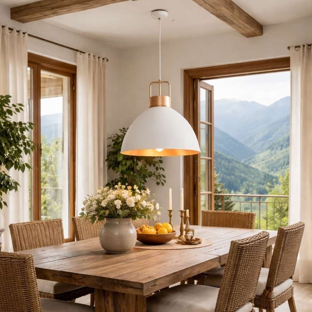 PENDENTE AVEIRO METAL PARA 1 LAMPADA E27 100W BRANCO E COBRE - KIN LIGHT