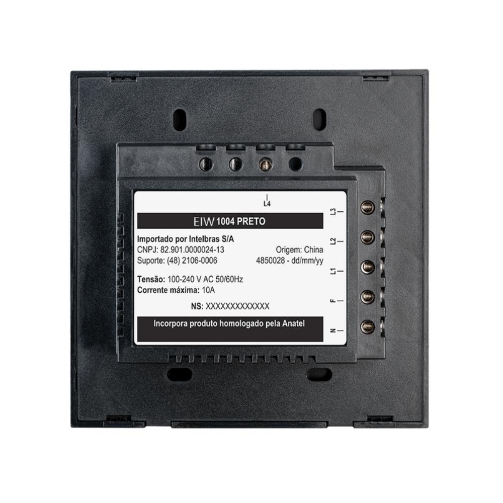 CONJUNTO 4X4 4 INTERRUPTOR TOUCH PRETO WIFI SMART - INTELBRAS
