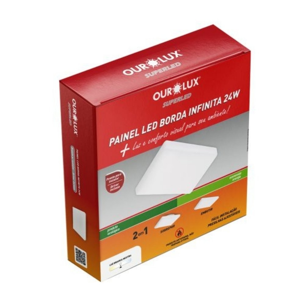 PAINEL LED BORDA INFINITA 24W BIVOLT LUZ NEUTRA 4000K 2400LM QUADRADO - OUROLUX