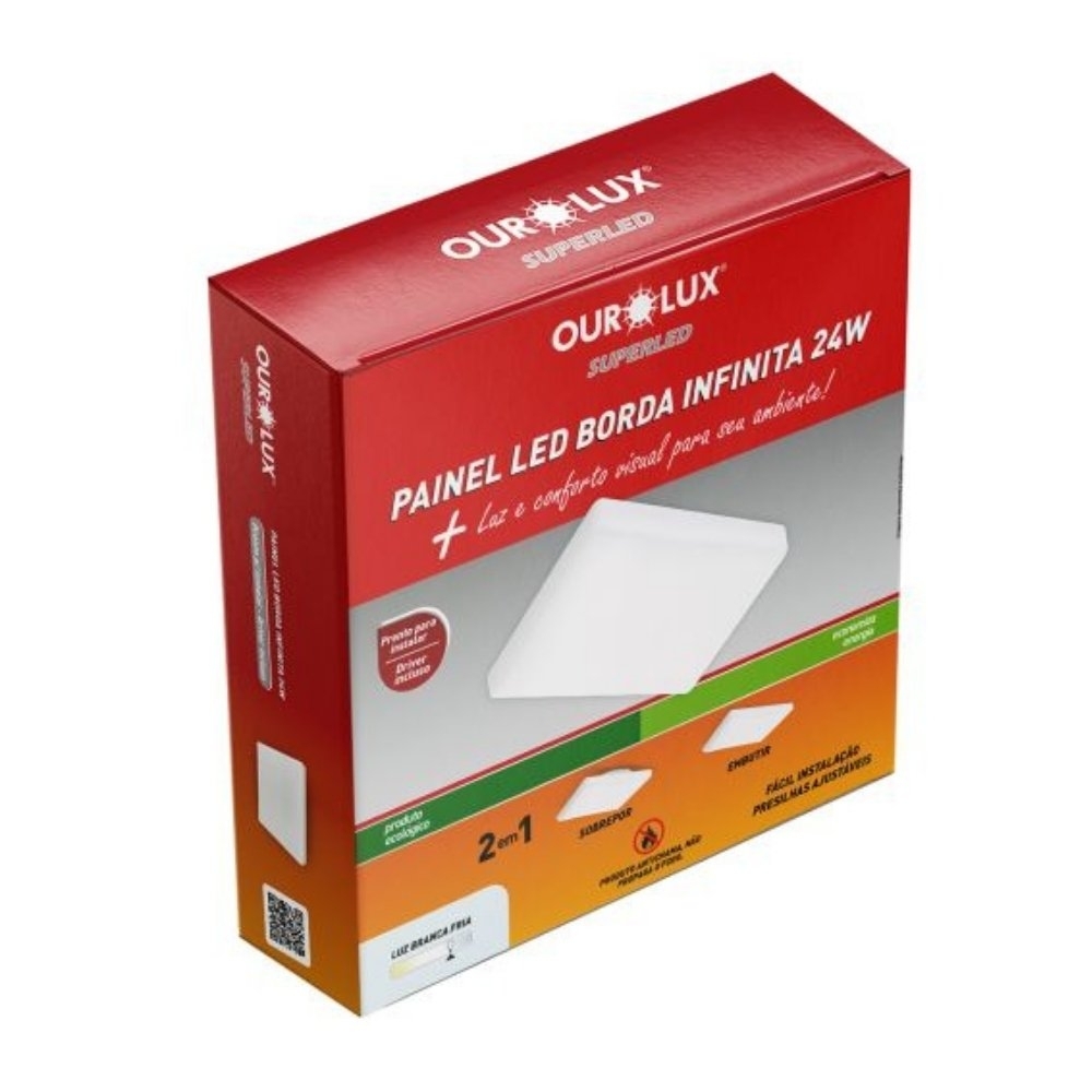 PAINEL LED BORDA INFINITA 24W BIVOLT 6500K 2400LM QUADRADO - OUROLUX