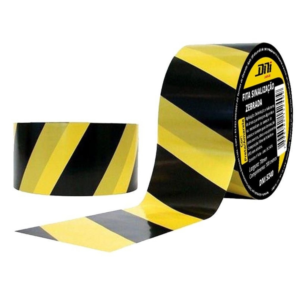 FITA ZEBRADA 70MM 100 METROS AMARELO E PRETO - DNI