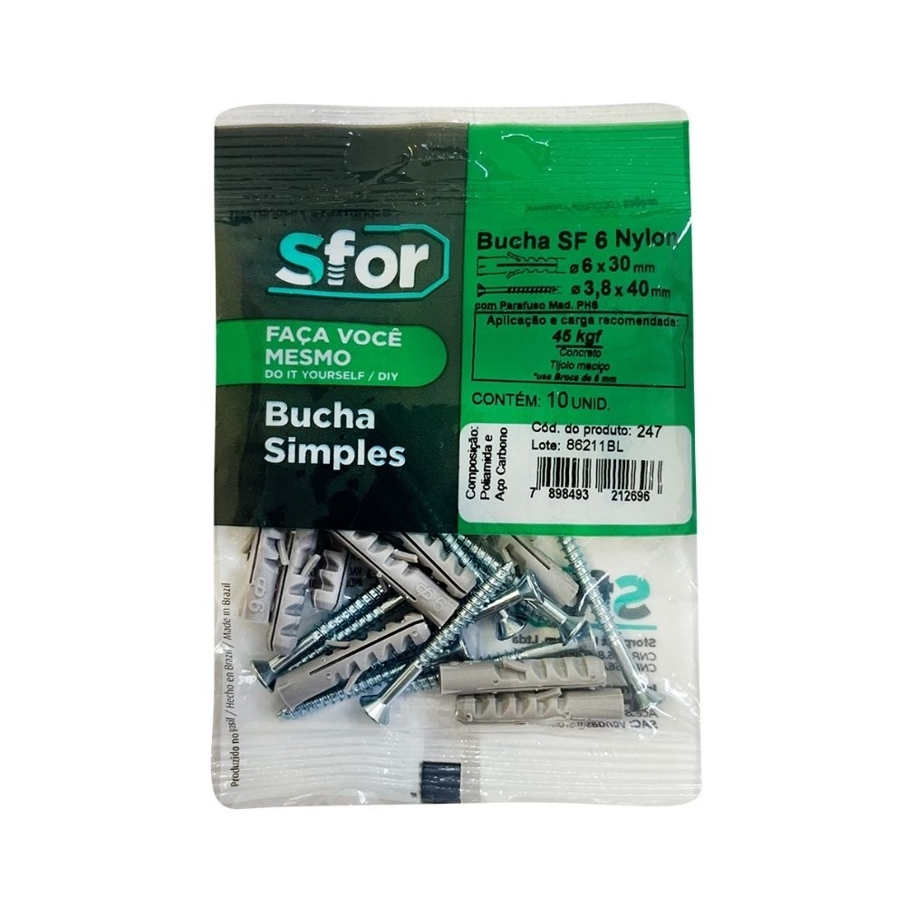 PARAFUSO MADEIRA PHILIPS 3,8X40 COM BUCHA NYLON 6MM COM 10 PECAS - SFORPLAST