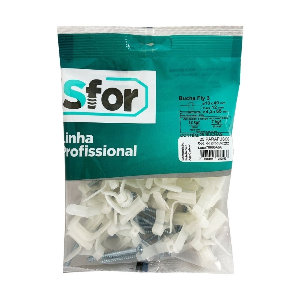 PARAFUSO MADEIRA PHILIPS 4,2X55 COM BUCHA FLY 4 GESS COM 25 PECAS - SFORPLAST.