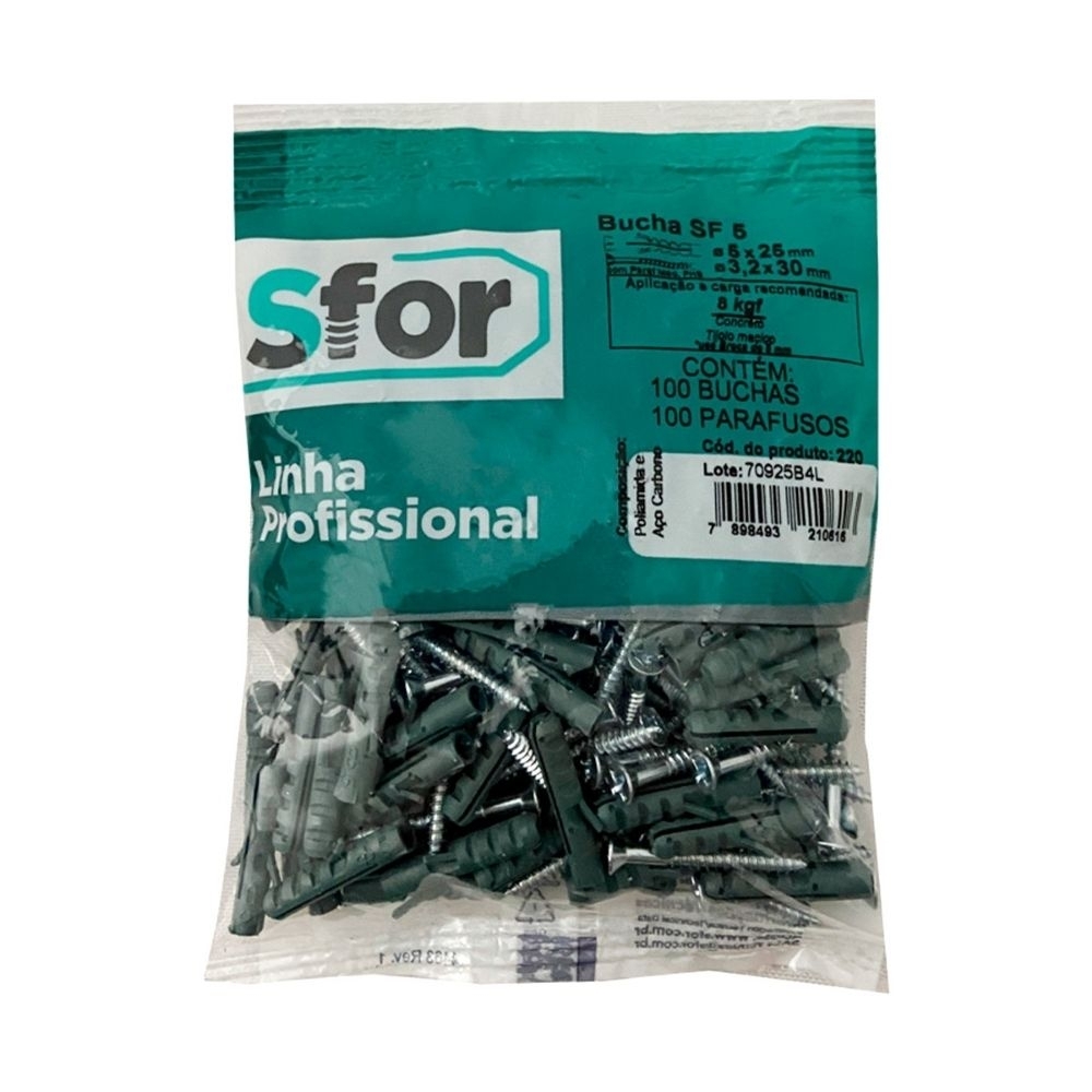 PARAFUSO MADEIRA PHILIPS 3,2X30 COM BUCHA 5MM COM 100 PECAS - SFORPLAST