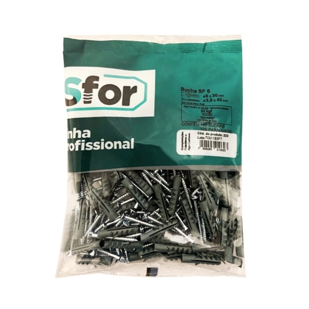 PARAFUSO MADEIRA PHILIPS 3,8X40 COM BUCHA PLASTICA 6MM COM 100 PECAS - SFORPLAST