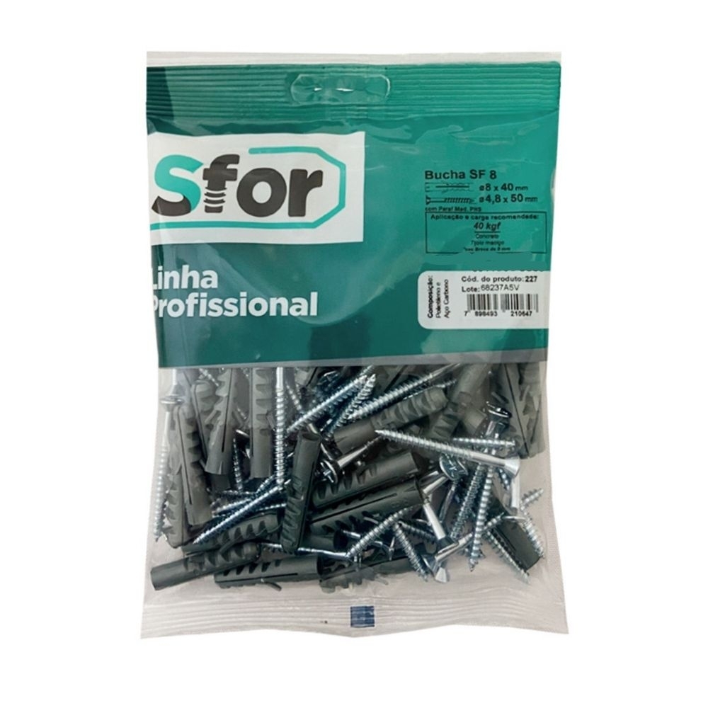 PARAFUSO MADEIRA PHS 4,8X50 COM BUCHA 8 COM 60 PECAS - SFORPLAST