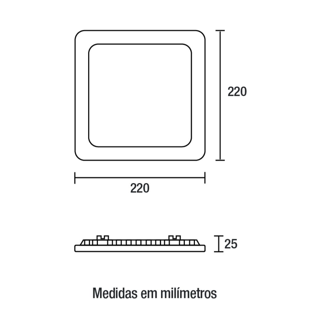 PAINEL LED EMBUTIR 18W BIVOLT 4100K 1620LM QUADRADO PRETO 22CM - BLUMENAU
