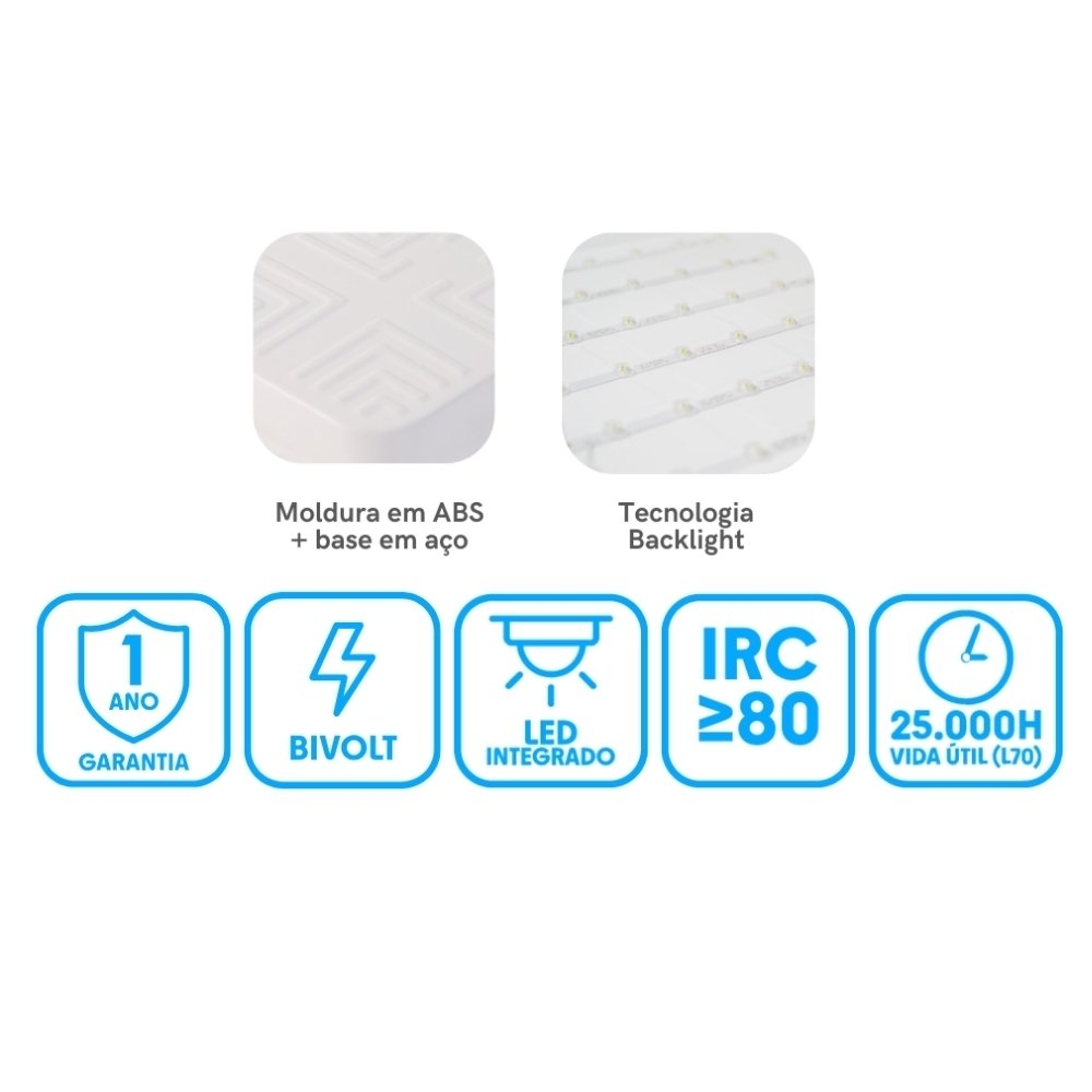 PAINEL LED SOBREPOR 18W BIVOLT LUZ AMARELA 3000K 1620LM REDONDO PRETO 21CM - BLUMENAU