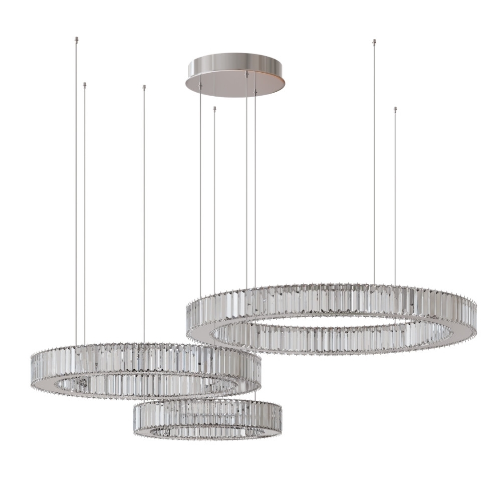 PENDENTE LED SINTONIA 97W LUZ AMARELA 3000K CRISTAL 3 ANEIS - HEVVY