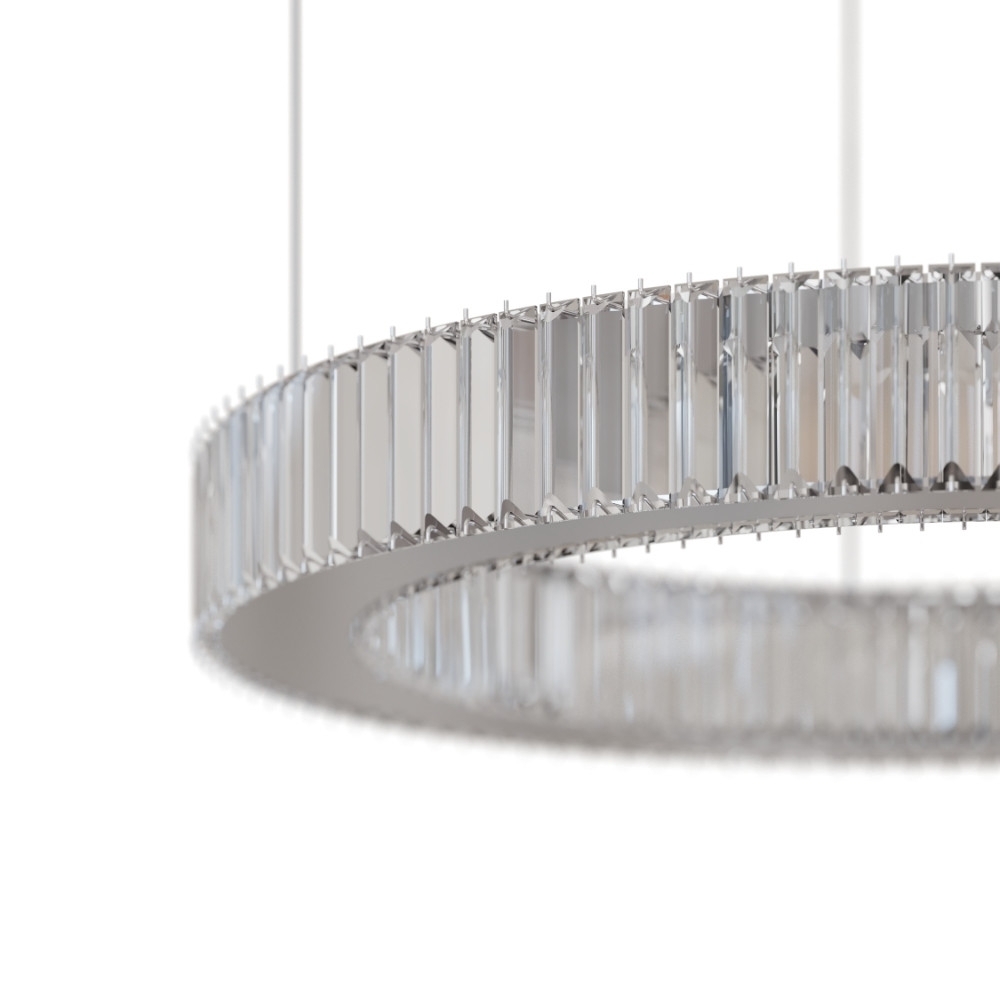 PENDENTE LED SINTONIA 97W LUZ AMARELA 3000K CRISTAL 3 ANEIS - HEVVY