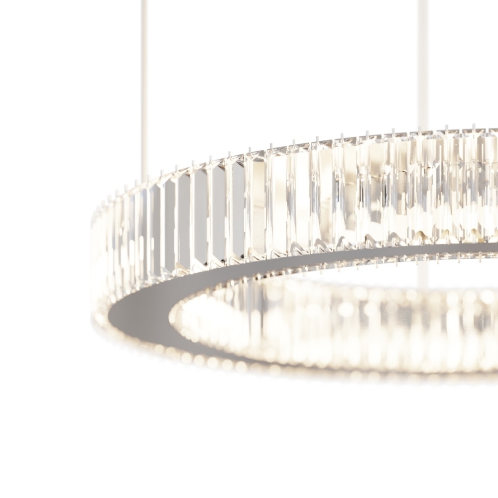 PENDENTE LED SINTONIA 97W LUZ AMARELA 3000K CRISTAL 3 ANEIS - HEVVY