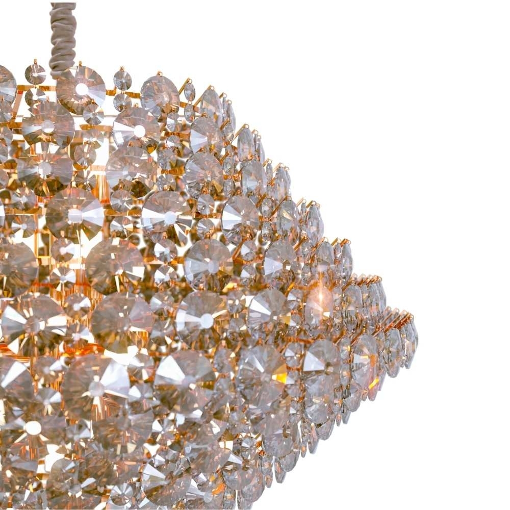 PENDENTE DIAMOND PARA 17 LAMPADA G9 CRISTAL CABO 85CM DOURADO CRISTAL - HEVVY