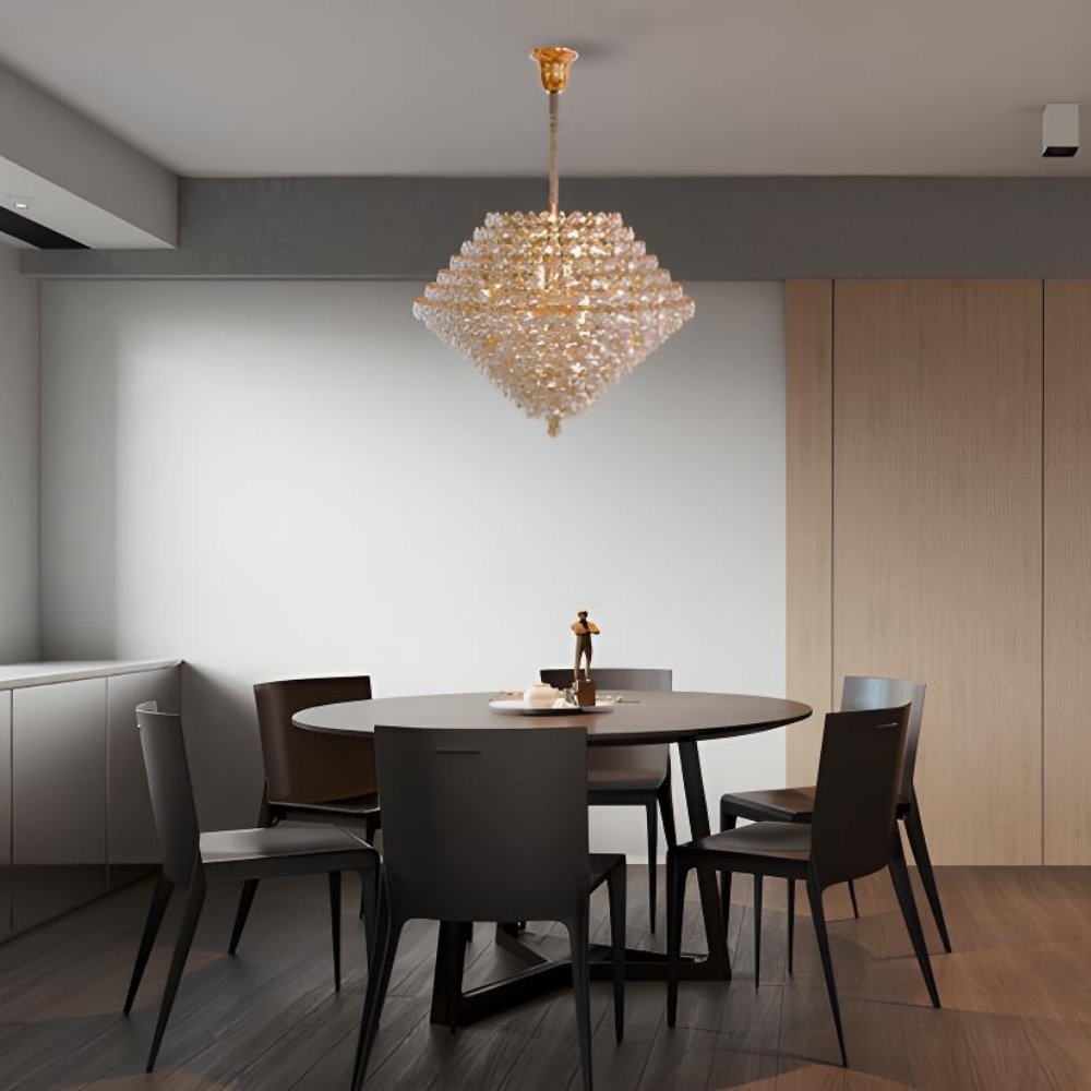 PENDENTE DIAMOND PARA 17 LAMPADA G9 CRISTAL CABO 85CM DOURADO CRISTAL - HEVVY