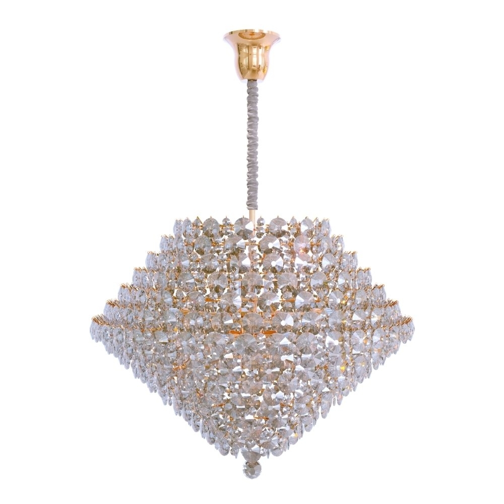 PENDENTE DIAMOND PARA 17 LAMPADA G9 CRISTAL CABO 85CM DOURADO CRISTAL - HEVVY