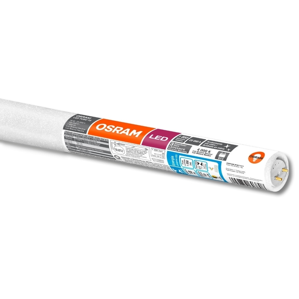 LAMPADA LED TUBULAR T8 18W BIVOLT LUZ NEUTRA 4000K 1850LM G13 1,20 METROS - LEDVANCE
