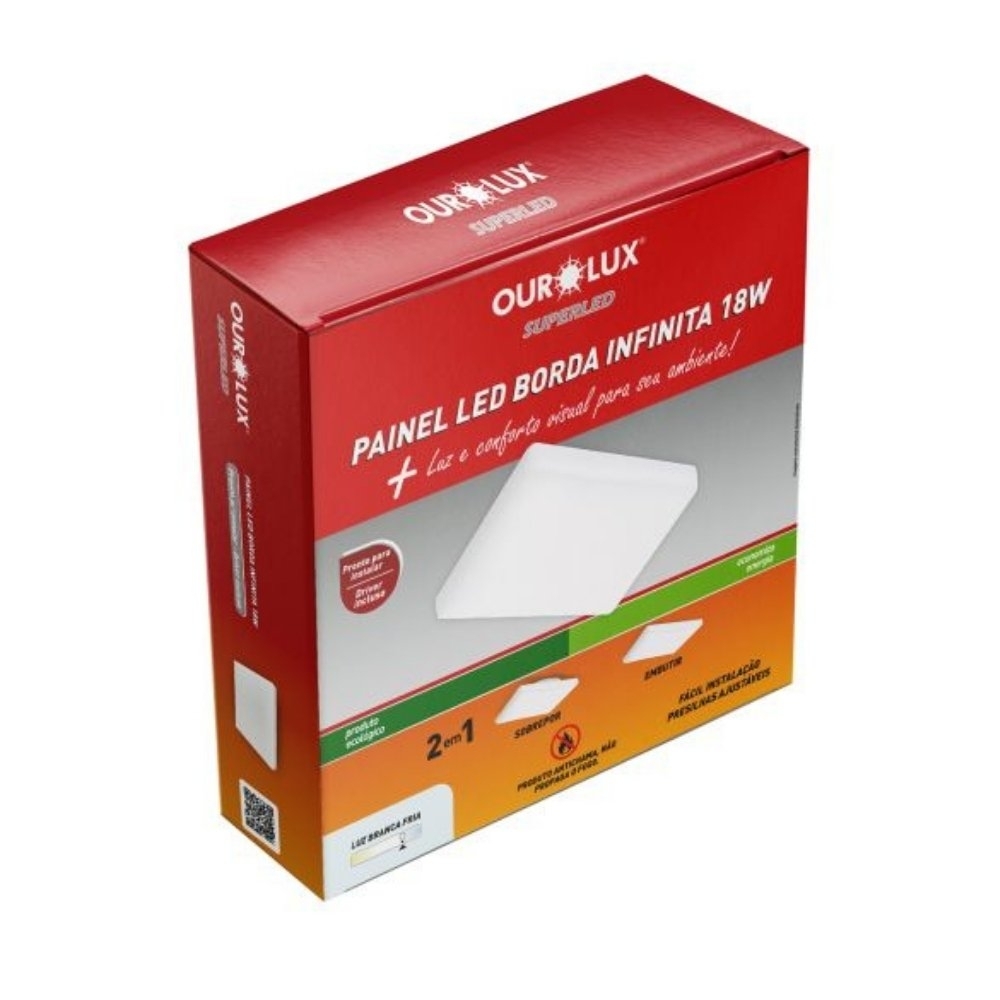 PAINEL LED BORDA INFINITA 18W BIVOLT 6500K 1700LM QUADRADO - OUROLUX