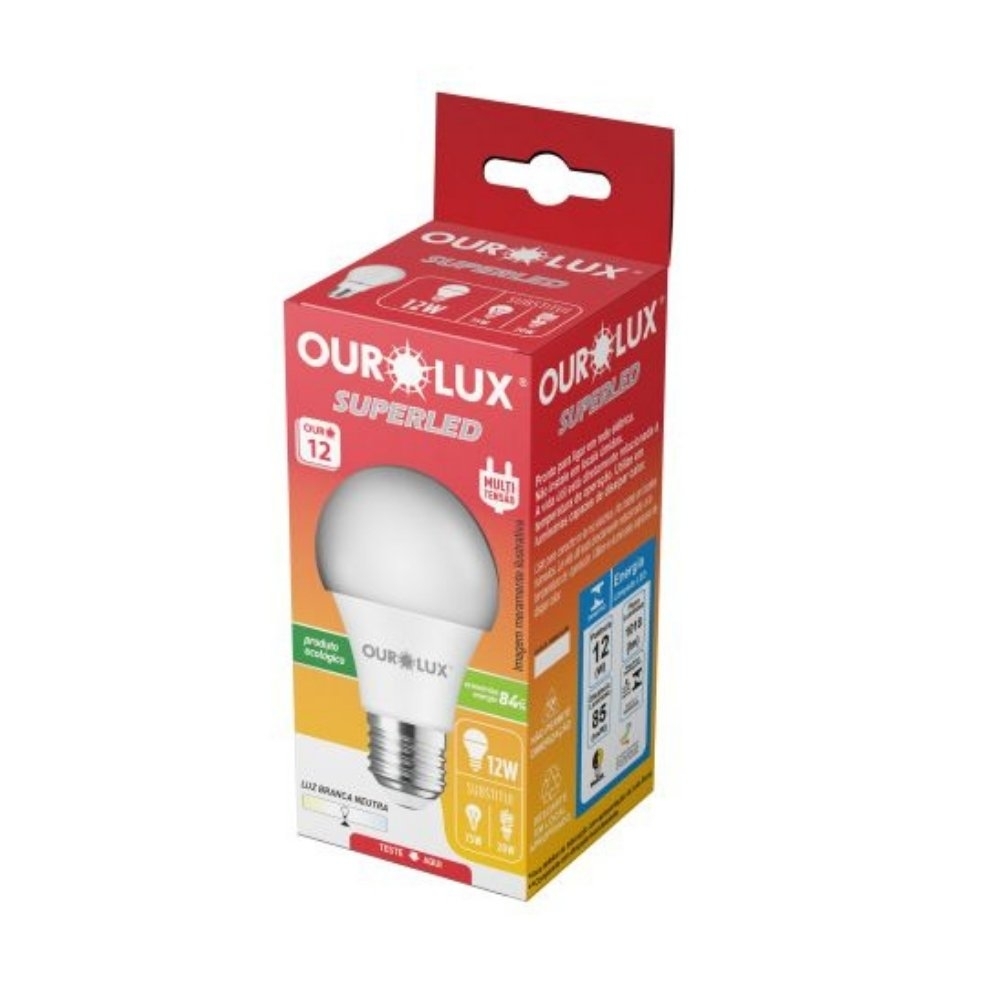 LAMPADA LED BULBO E27 12W BIVOLT LUZ NEUTRA 4000K 1018LM - OUROLUX