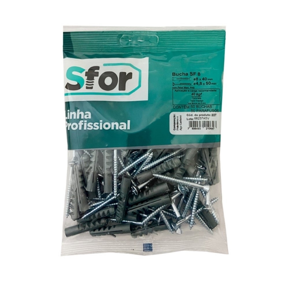 PARAFUSO MADEIRA PHILIPS 4.8X50 COM BUCHA 8MM COM 50 PECAS - SFORPLAST