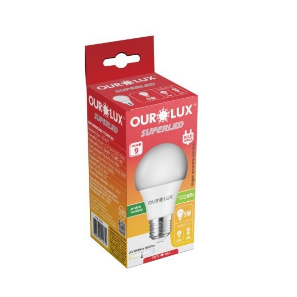 LAMPADA LED BULBO E27 9W BIVOLT LUZ NEUTRA 4000K 803LM - OUROLUX