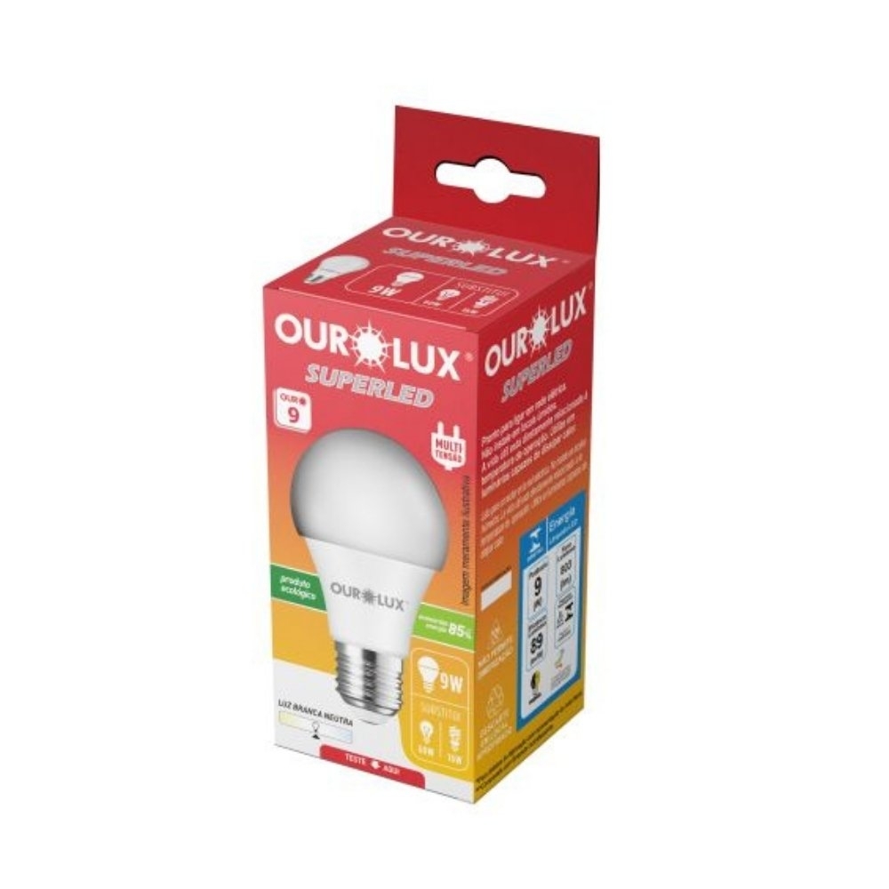 LAMPADA LED BULBO E27 9W BIVOLT LUZ NEUTRA 4000K 803LM - OUROLUX