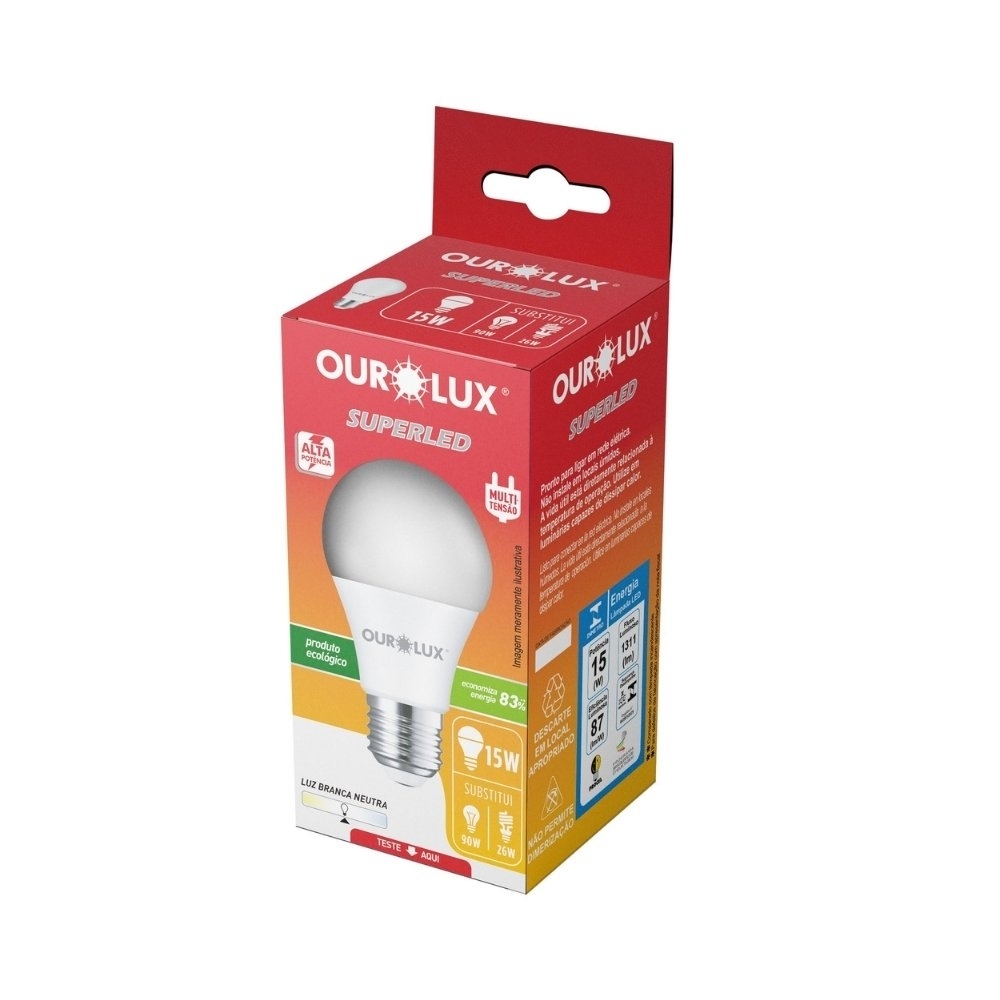 LAMPADA LED ALTA POTENCIA E27 15W BIVOLT LUZ NEUTRA 4000K 1311LM - OUROLUX