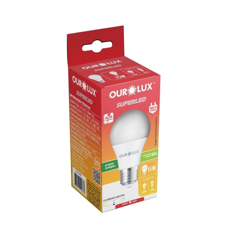 LAMPADA LED ALTA POTENCIA E27 15W BIVOLT LUZ NEUTRA 4000K 1311LM - OUROLUX