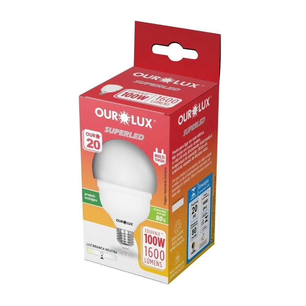 LAMPADA LED ALTA POTENCIA E27 20W BIVOLT LUZ NEUTRA 4000K 1600LM - OUROLUX