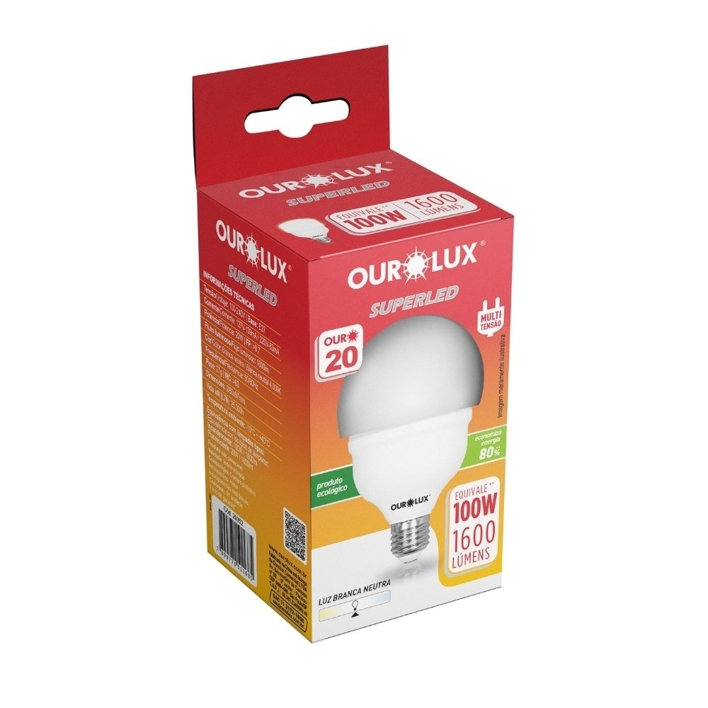 LAMPADA LED ALTA POTENCIA E27 20W BIVOLT LUZ NEUTRA 4000K 1600LM - OUROLUX