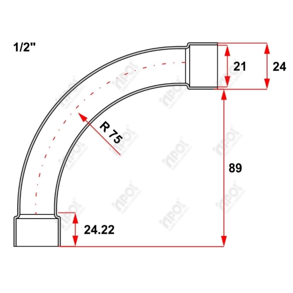CURVA 90G 1/2 POLEGADA CINZA - INPOL