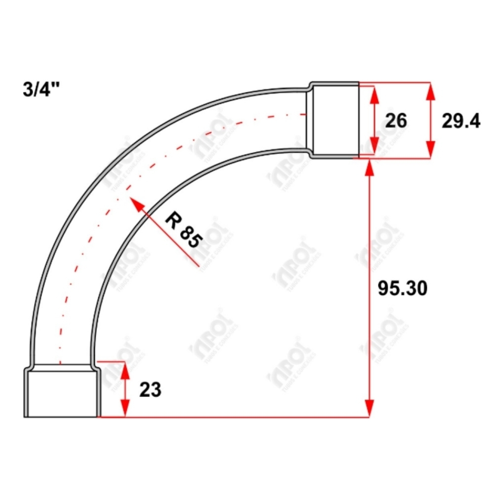 CURVA 90G 3/4 POLEGADA CINZA - INPOL
