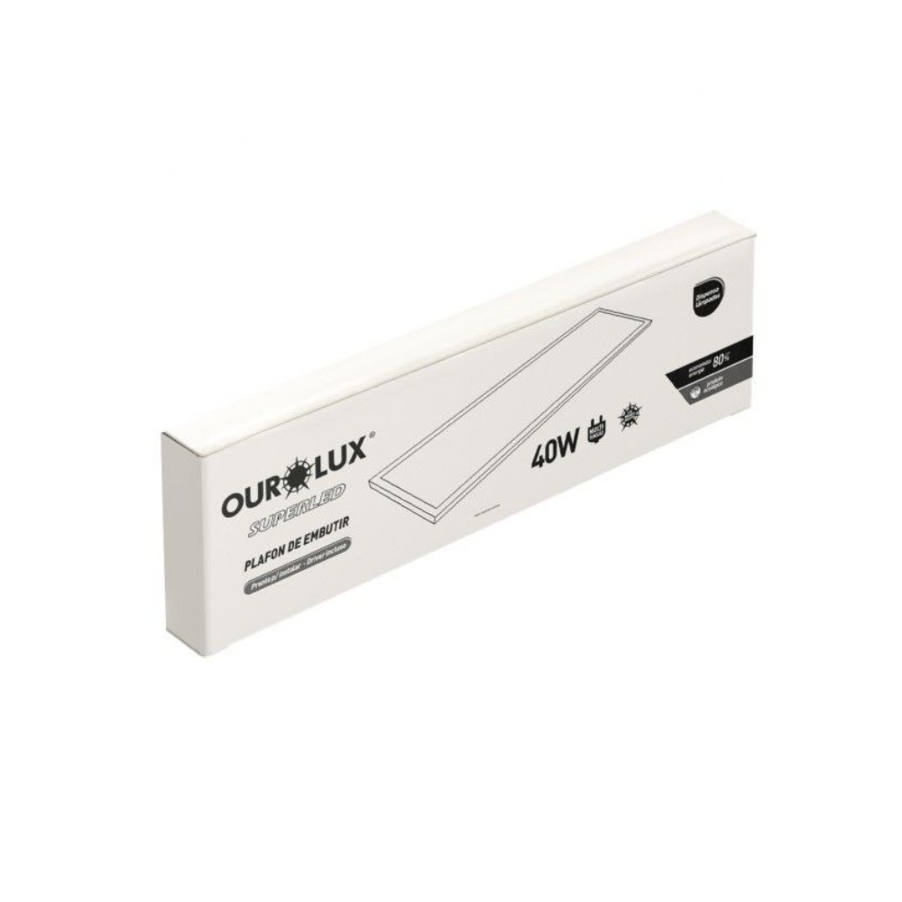 PAINEL LED EMBUTIR 40W BIVOLT LUZ AMARELA 2700K 3000LM RETANGULAR 122X32CM - OUROLUX