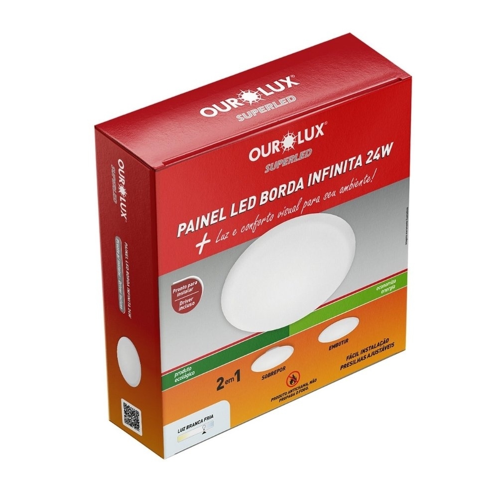 PAINEL LED BORDA INFINITA 24W BIVOLT LUZ BRANCA 6500K 2400LM REDONDO - OUROLUX