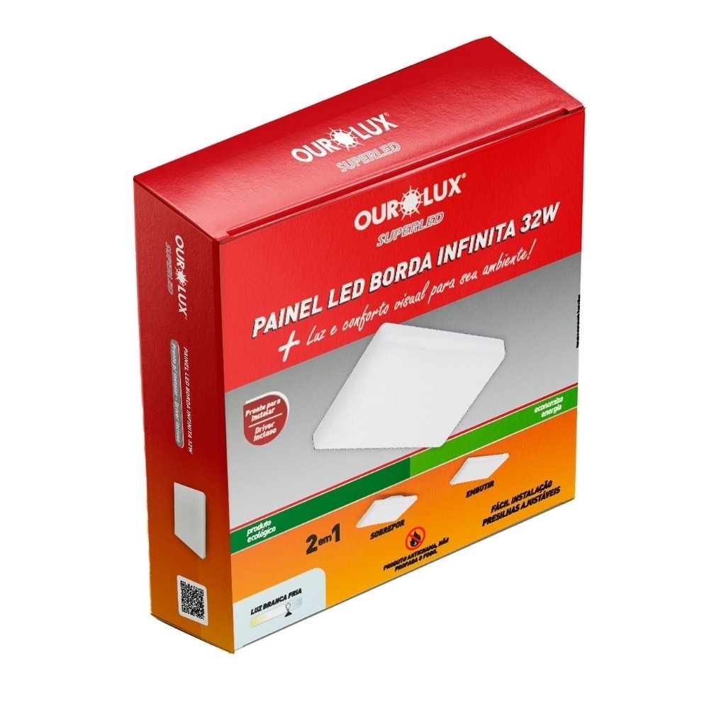 PAINEL LED BORDA INFINITA 32W BIVOLT LUZ BRANCA 6500K 3200LM QUADRADRO - OUROLUX