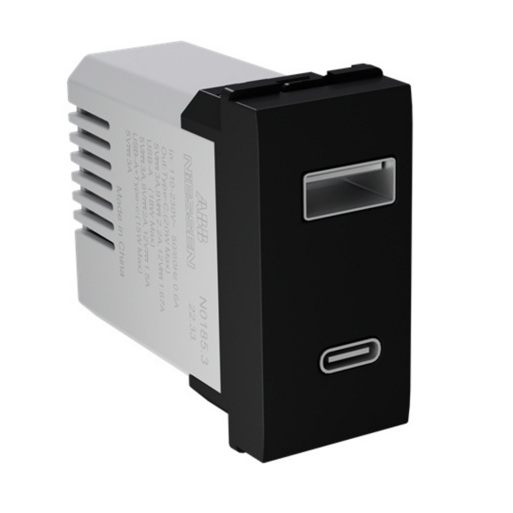 MODULO TOMADA USB A+C 3A 250V PRETO ORIGEN - ABB