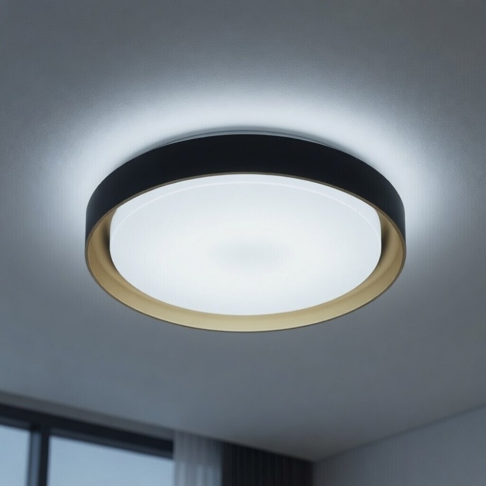 PLAFON LED SIENA 30W 3000K 4000K 6000K 2300LM D41CM PRETO DOURADO - HEVVY