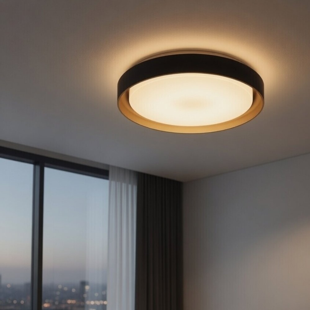 PLAFON LED SIENA 30W 3000K 4000K 6000K 2300LM D41CM PRETO DOURADO - HEVVY