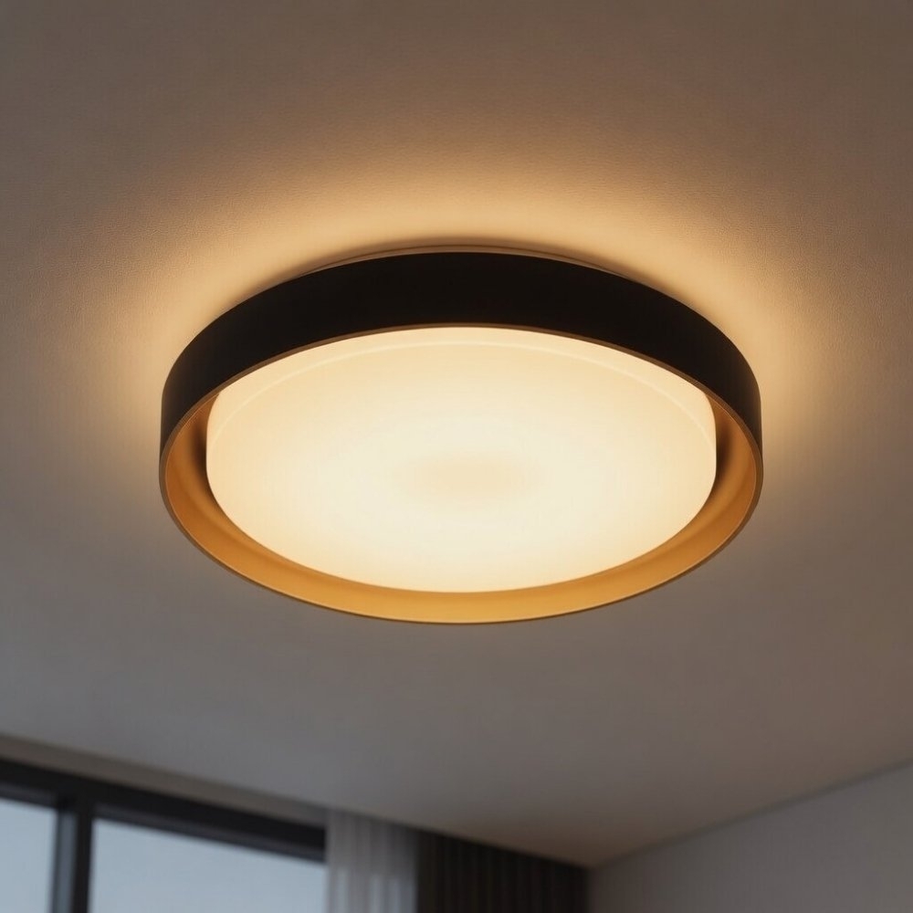 PLAFON LED SIENA 30W 3000K 4000K 6000K 2300LM D41CM PRETO DOURADO - HEVVY