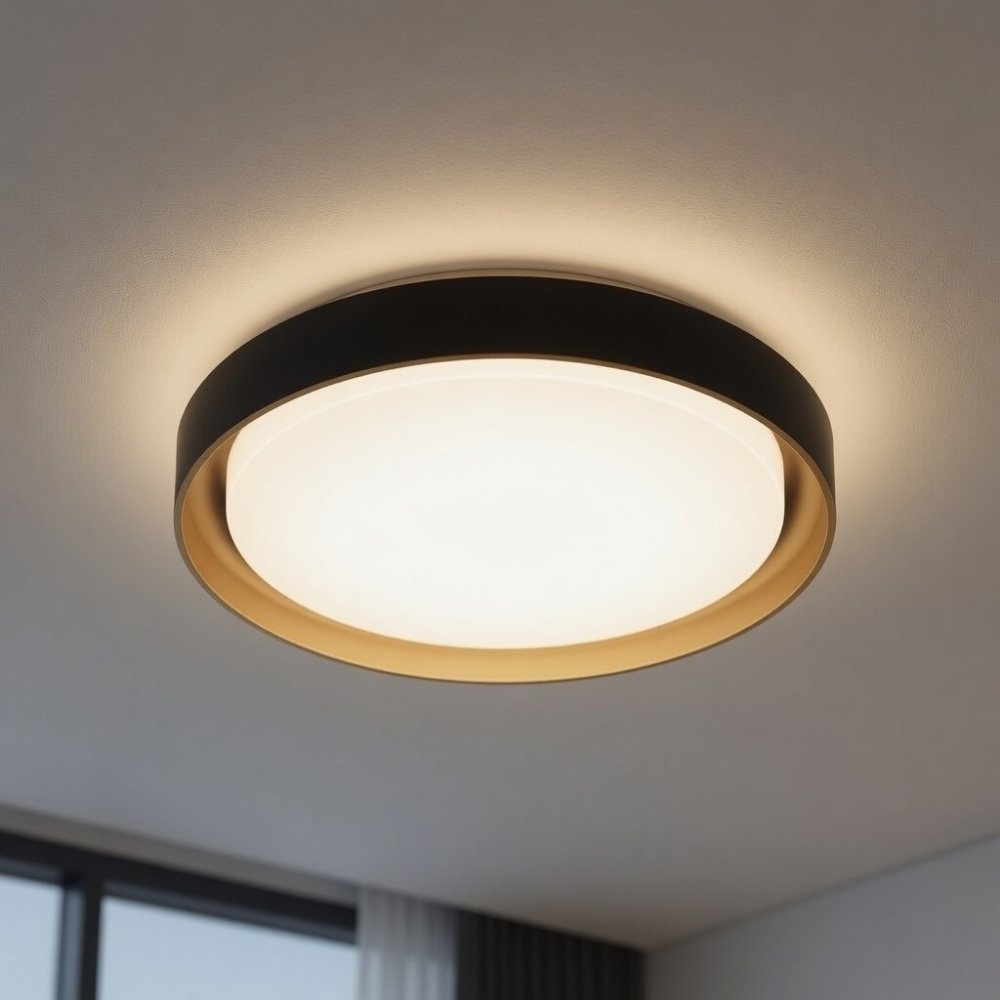 PLAFON LED SIENA 30W 3000K 4000K 6000K 2300LM D41CM PRETO DOURADO - HEVVY