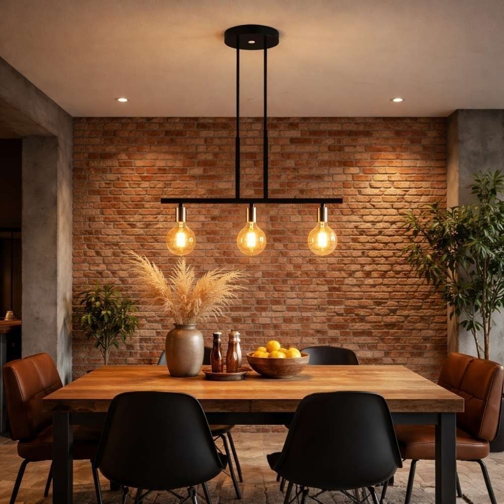 PENDENTE FLORENCE PARA 3 LAMPADAS E27 PRETO E COBRE - KIN LIGHT
