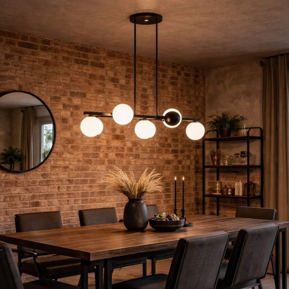 PENDENTE HANOVER PARA 5 LAMPADAS E27 PRETO COM GLOBO 15MM - KIN LIGHT