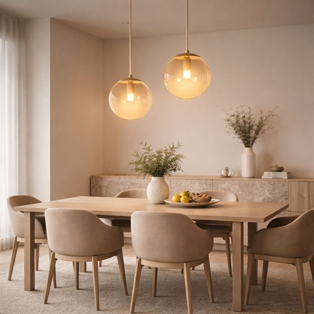 PENDENTE CATAR PARA 1 LAMPADA E27 DOURADO CHP COM GLOBO AMBAR 30CM - KIN LIGHT