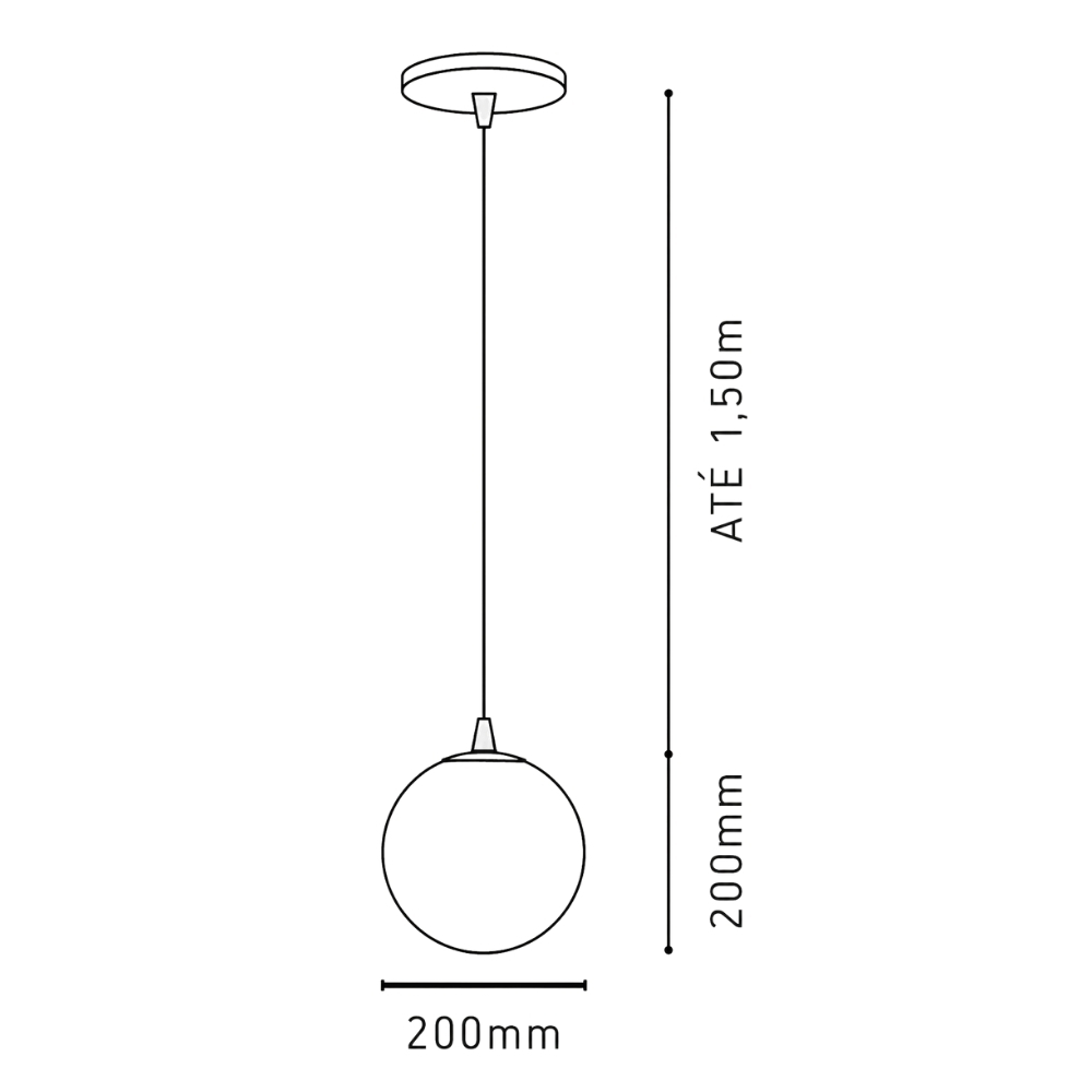 PENDENTE ASTANA PARA 1 LAMPADA E27 PRETO GLOBO BRANCO FOSCO 20 CM - KIN LIGHT